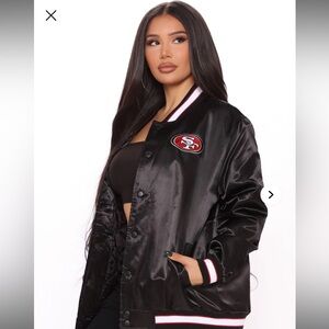 San Francisco 49ers Women's Black Satin Varsity Jacket. Like New - Size Large
